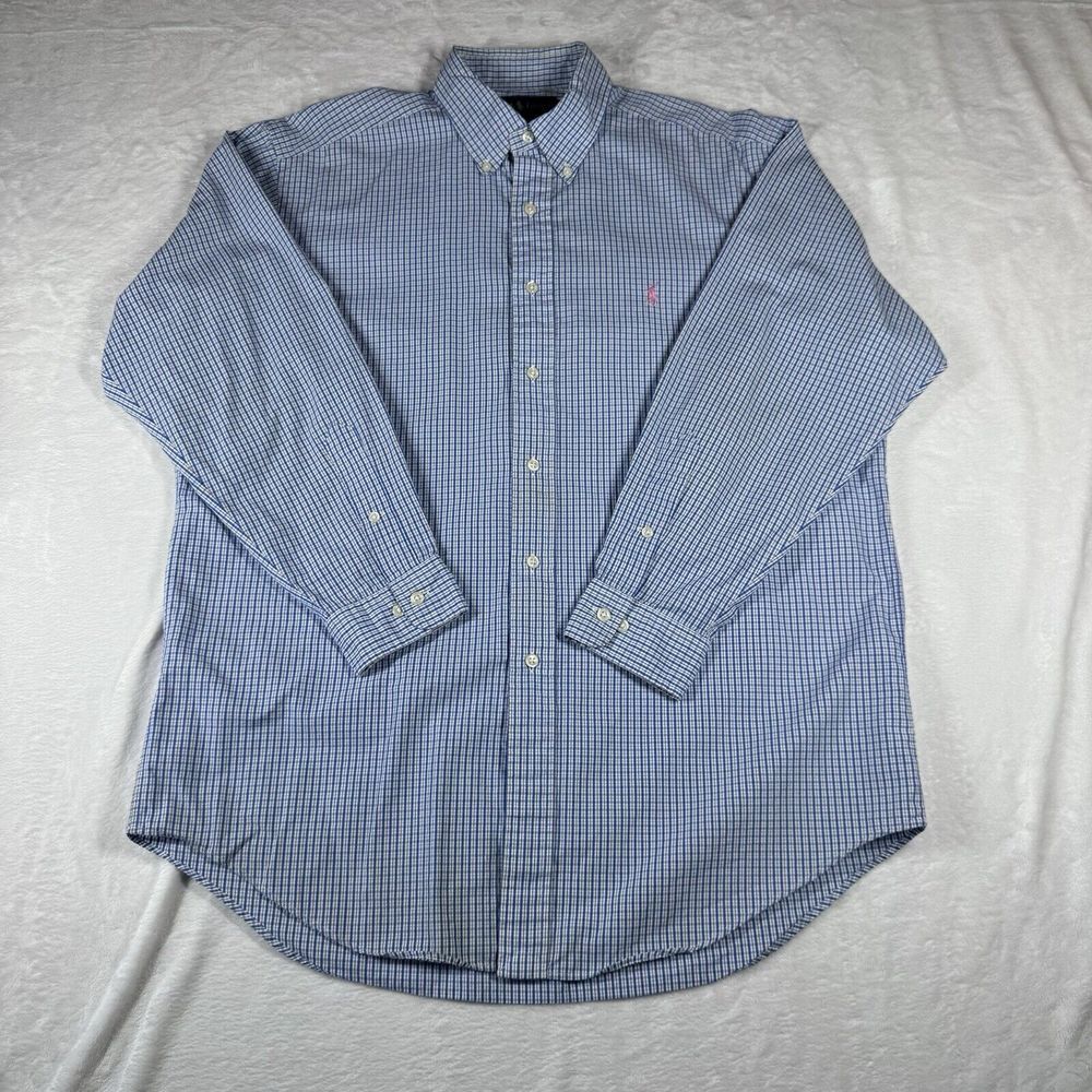 Ralph Lauren Shirt Mens 16 32/33 Classic Fit Button‎ Blue Gingham Long Sleeve